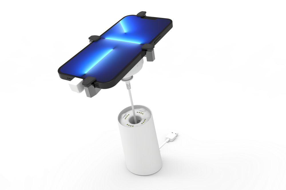 T20 retractable anti-theft display stand - high security phone holder with alarm and charging for retail stores